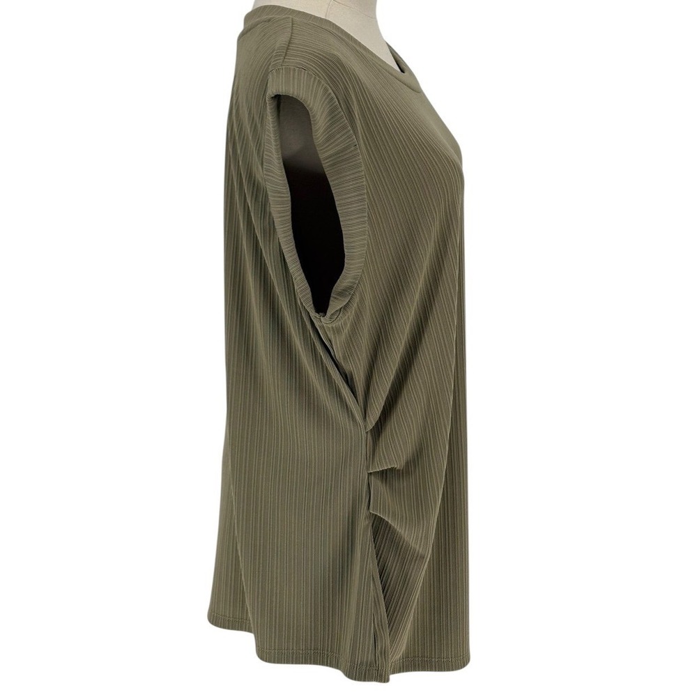Nine West Ribbed Sleeveless Top Olive Green Crew Neck Ruched Sides XXL - Picture 3 of 8